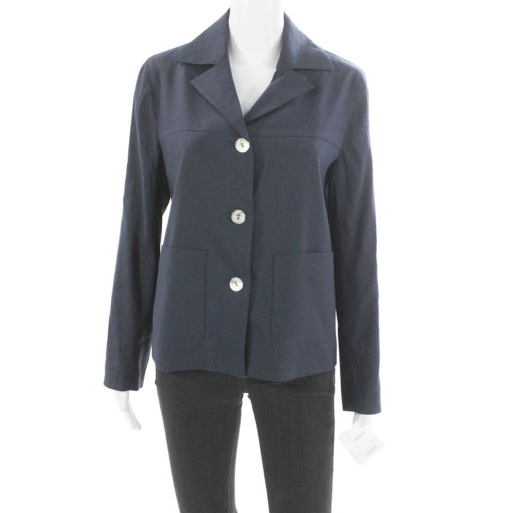Estelle & Finn Women Basic Linen Jacket Blue Long Sleeve Button Size 2